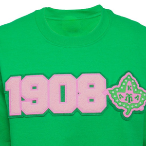Sudadera Verde de Cuello Redondo con Gráfico Bordado Rosa 1908 y Emblema Decorativo, Sudadera de Manga Larga, Moda Casual para Mujer - Product Image 2