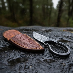 Pasha Enterprises Industrial Grade Miniature Stainless Steel Neck Pocket Hunting Camping Knife <b>Leather</b> Handle Hook EDC OEM - Product Image 4