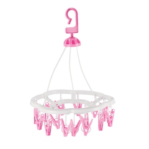 16 Clip Round Clothes <b>Drying</b> <b>Rack</b> With 16 Pink Clips Hook Type Plastic Hanger For Laundry Room Multifunctional Durable Design - Product Image 1
