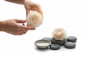 Rosas blancas antiguas. Flores de Madera de Sola de 8-8.5CM, Varilla de Fibra Vegetal de Sesbania, Aromaterapia Hecha a Mano - Product Image 3