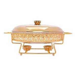 Round Stainless Steel Chafing Dish with Gold Handles and Glass Cover Insulated Food Warmer for Buffet Catering - Product Image 4