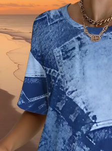 เสื้อยืดคอกลมแขนยาวทรงหลวมโอเวอร์ไซส์สำหรับผู้หญิง ผ้าโพลีเอสเตอร์/คอตตอนผสม พิมพ์ลายดิจิทัล สไตล์ลำลอง Hardihood - Product Image 3
