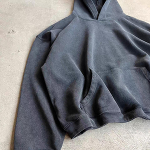 Sudadera con capucha gruesa de algodón French Terry para hombre, estilo streetwear, lavada, de corte holgado, con logo personalizable, efecto acid wash, sin capucha. - Product Image 6