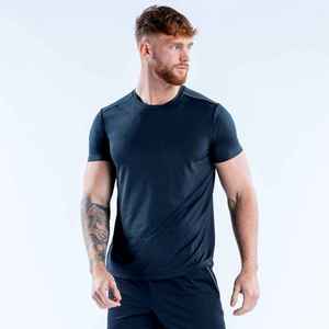 Camiseta de Manga Corta para Hombre, Cuello Redondo, Color Azul Oscuro, Corte Ajustado, Informal, 100% Poliéster, Tejido Jersey, Diseño Liso - Product Image 1