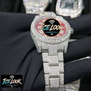 ICELOOK นาฬิกาสแตนเลสสตีลสุดหรูสำหรับผู้หญิง หน้าปัดสีแดง ขอบคริสตัล อะนาล็อกควอตซ์ 30 มม. ตัวเรือนทรงกลม ตัวล็อคแบบพับได้ - Product Image 4