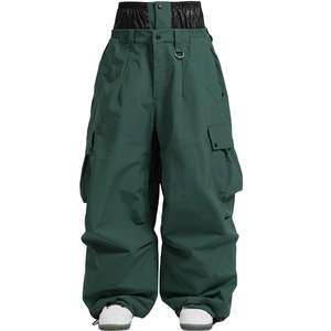 Pantalones de Nieve Impermeables Unisex Verde Oscuro con Cintura Elástica y Cierre de Botones para Esquí y Snowboard para Adultos - Product Image 1