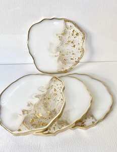 Handmade Resin <b>Wood</b> Coaster Set Square Shape Gold Leaf Glam Modern Design 350mm Diameter 5mm Thick <b>Table</b> <b>Mats</b> for Home Office - Product Image 4