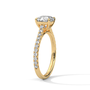 14k Yellow Gold Trendy Unique Design <b>Wedding</b> Engagement <b>Ring</b> Comes <b>Cushion</b> Cut Lab Grown Diamond Paved Band GRA Certified - Product Image 3
