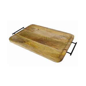 Fabricant leader de plateaux de service en bois de manguier massif de haute qualité, design moderne, sculptés à la main, avec poignée en métal, vente en gros - Product Image 1