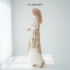 ชุดเดรสยาวมุสลิมผู้หญิงแบบ 2-in-1 ยี่ห้อ Shouqin Shireen ผ้าซาตินลายดอกไม้หรูหรา แขนยาว กันยับ ไซส์ใหญ่ - Product Image 3