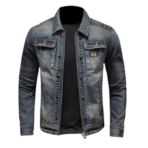 Veste en jean longue slim pour homme 100 % coton, col rabattu, simple boutonnage, style automne délavé - Product Image 5