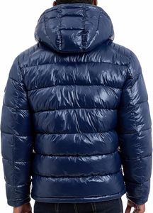 Chaqueta acolchada con capucha azul marino para hombre, con cierre, abrigo de invierno ligero y cálido, ropa exterior acolchada. - Product Image 4