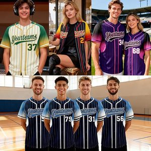 Maillot de baseball personnalisé à rayures pour hommes, femmes et jeunes, chemise de softball boutonnée, nom d'équipe, numéro et logo personnalisés - Product Image 3