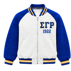 เสื้อแจ็คเก็ตบอมเบอร์แบบกลับด้านได้สำหรับผู้หญิง ยี่ห้อ Sigma Gamma Rho  ผ้าเชอร์ปา  แบบกำหนดเองได้  สำหรับชมรมพี่น้องชาวกรีก  เสื้อโค้ทขนแกะ  อุ่นสบายสำหรับฤดูหนาว  สไตล์ลำลอง  สตรีทแวร์  ขายส่ง - Product Image 1