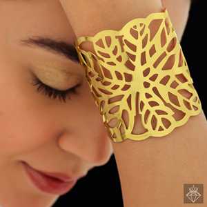 Brazalete hueco PRAO chapado en oro, pulseras de moda antideslustre con diseño de hojas elegantes - Product Image 3