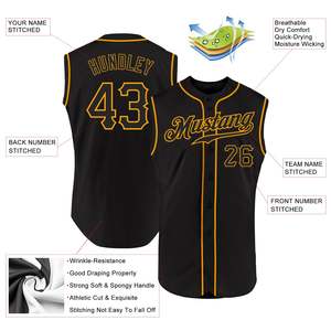 Maillot de baseball sans manches noir et jaune pour homme, avec nom et numéro d'équipe imprimés par transfert thermique, en maille respirante, pour adultes, été - Product Image 2