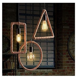 Modern Rectangular Ceiling Pendant <b>Lights</b> Handicraft Metal Chandeliers with Rope Decorative Touch hanging Lamp - Product Image 3