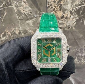 Reloj de cuarzo analógico cuadrado de lujo para hombre con esfera de diamantes y correa de cuero azul - Product Image 6