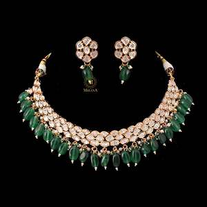 Emerald Green Polki Choker Set-Fine Jewelry by Akshita - Product Image 5