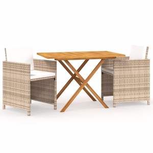 Juego de comedor de patio de 3 piezas beige con cojines para comedor de jardín - Product Image 2