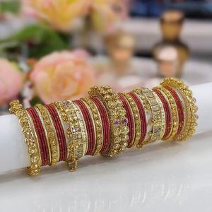 Stylish Gold Plated Crystal Stone <b>Bangles</b> <b>Set</b> Shimmering Crystal Work for Ethnic Wear 10575602MR_2.6 - Product Image 3
