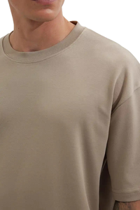 Camiseta de Punto Casual para Hombre, Color Beige, Cuello Redondo, Manga Corta, Talla Grande, 100% Algodón Jersey, Largo Regular - Product Image 3