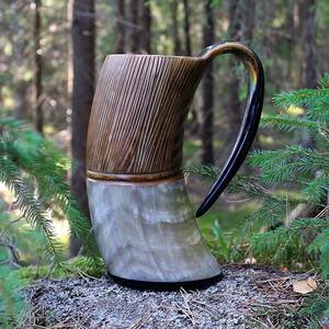 Handmade Carved Natural Buffalo Horn Mug Folk Art Collectible <b>Black</b> <b>Polished</b> Viking Style Drinking Cup 100% Authentic From India - Product Image 5