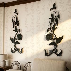 Plaque murale rectangulaire florale en fer avec impression numérique, finition nickel <span class=keywords><strong>noir</strong></span>, pièce d'art décorative en métal forgé pour la maison - Product Image 2