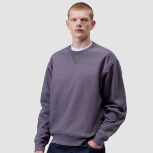 Sweat-shirt à col rond gris uni pour homme, coupe régulière, sweat-shirt en molleton surdimensionné à col rond, manches longues - Product Image 5