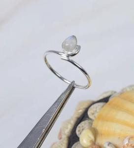 Natural Rainbow Moonstone Smooth Pear Shape Gemstone Ring 925 Sterling <b>Silver</b> Moonstone Fashion Ring Handmade Wholesale Bulk - Product Image 2
