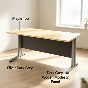 Modern Rectangular Extendable Executive Office <b>Desk</b> Maple Top Dark Grey Modesty Panel Silver Legs Freestanding <b>Wall</b> <b>Mount</b> - Product Image 4
