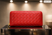 Dompet pendek wanita WRIZA dari kulit PU dengan tekstur anyaman, penutup ritsleting aman, desain mewah buatan tangan premium, edisi spesial.