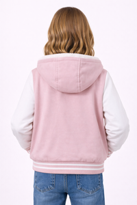 เสื้อแจ็คเก็ตวาร์ซิตี้มีฮู้ดสำหรับเด็กผู้หญิงลายการ์ตูนแมวสีชมพู ติดกระดุมแป๊ก บุซีร์ปาให้อบอุ่น - Product Image 3