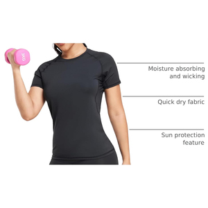 Camiseta Deportiva de Mujer, Negra, Cuello Redondo, Manga Corta, Corte Raglán, Tejido de Punto, Secado Rápido, Transpirable, Largo Regular - Product Image 4