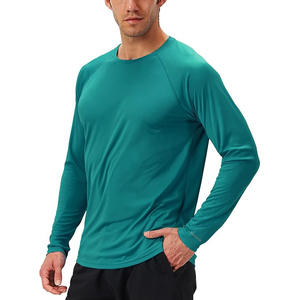Stylish <b>Men's</b> Long Sleeve Bright Teal Rash Guard UPF 50 Plus Sun Protection Quick Dry Lightweight Athletic Swim Shirt Bulk - Product Image 2
