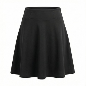 Jupe courte trapèze pour femme, noire unie, taille élastique, confortable, en tissu spandex et polyester, pour toutes les saisons - Product Image 1