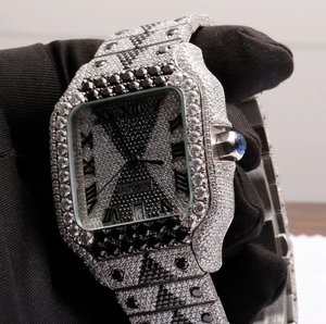 Reloj con Patrón Geométrico Iced Out, Plateado, Negro, con Diamantes Cuadrados, Automático, de Lujo, Estilo Hip Hop, Vintage, para Hombre, con Moissanita - Product Image 4