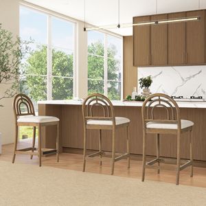 Leon 27 \ "sgabello da bancone in avorio bianco ad arco con 2 mobili in legno e imbottiti per sala da pranzo - Product Image 3