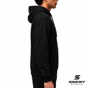 SINEWY SPORTS Men's <b>Black</b> Hooded Sweatshirt Regular Fit <b>Fleece</b> Cotton Casual Winter Style Pocket Design Front Logo Print - Product Image 3