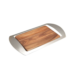 Plateau de service rectangulaire au design élégant, motif métal et bois, pour table à manger, plateaux de service alimentaire, fournitures pour maisons et hôtels - Product Image 1