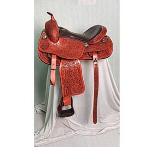 Selle en cuir pour l'équitation western avec décorations florales artisanales - Product Image 1