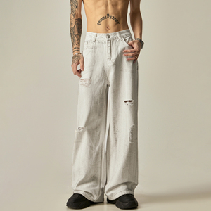 Mens Distressed Denim Pants Ripped Jeans Casual Streetwear Fashion Trousers with Comfortable Fit for Everyday Wear - Product Image 4