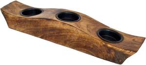 Portavelas de madera artesanal con tres inserciones redondas de metal, centro de mesa de decoración rústica estilo granja para comedor. - Product Image 4