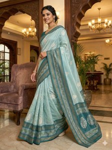 NUEVO SAREE DE TELA DE SEDA DOLA CON RICHO PALLU Y BORDE DE ENCAJE ESTAMPADO - Product Image 5