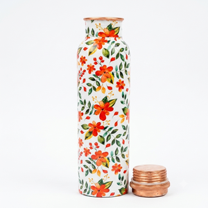 Pure Copper <b>Water</b> <b>Bottle</b> Printed Floral Ayurvedic Drinkware Eco Friendly Leakproof Metal <b>Water</b> Vessel <b>Custom</b> Wholesale <b>Bottles</b> - Product Image 1