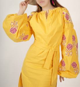 Vestido Maxi Bohemio Largo Amarillo Personalizado para Mujer, Informal, de Verano, para la Playa, Lavable, 100% Algodón Tejido, Cintura Natural - Product Image 4