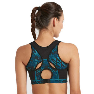 Women's <b>Blue</b> Patterned Racerback High Support Sports <b>Bra</b> for Yoga Workout - Product Image 2