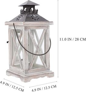 Lanterne en bois de qualité au design tendance avec toit en métal et côtés en verre pour éclairage décoratif intérieur/extérieur - Product Image 5