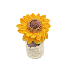 Venta al por mayor: Planta de girasol de ganchillo hecha a mano en maceta, decoración floral tejida, muñeco de girasol Amigurumi, flor de hilo, regalo, decoración adorable - Product Image 5