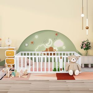 Letto a pavimento in legno Queen Size per bambini, bianco, con recinzione e porta (Vecchio SKU WF289663AAK) - Product Image 2
